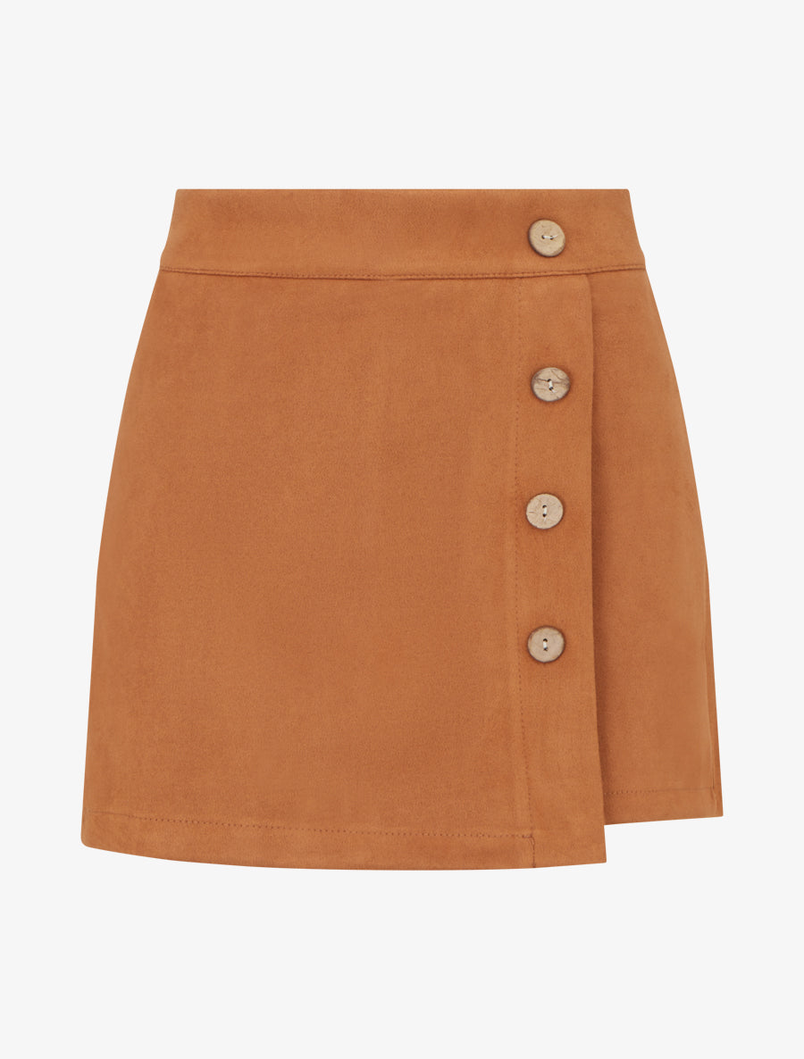 Jupe-short en suédine style portefeuille - Camel - 1