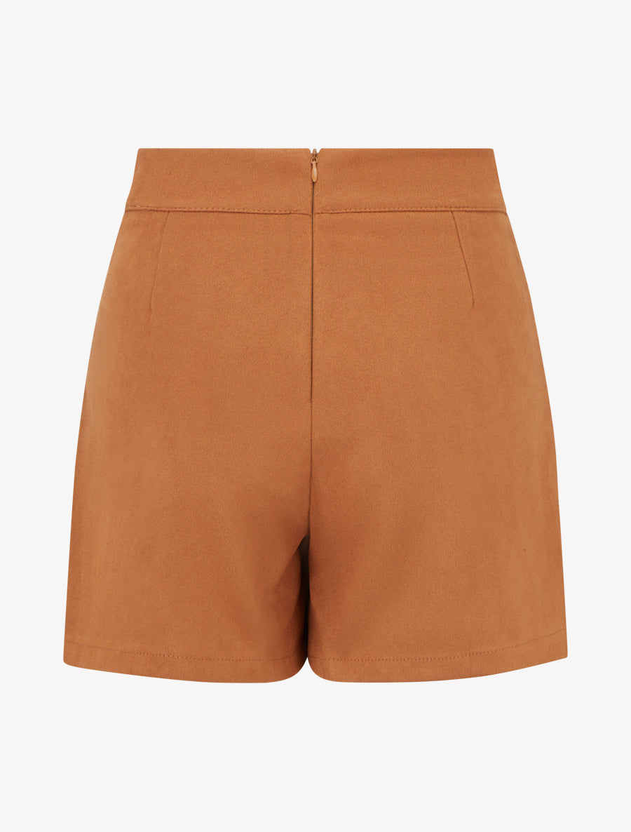 Jupe-short en suédine style portefeuille - Camel - 2