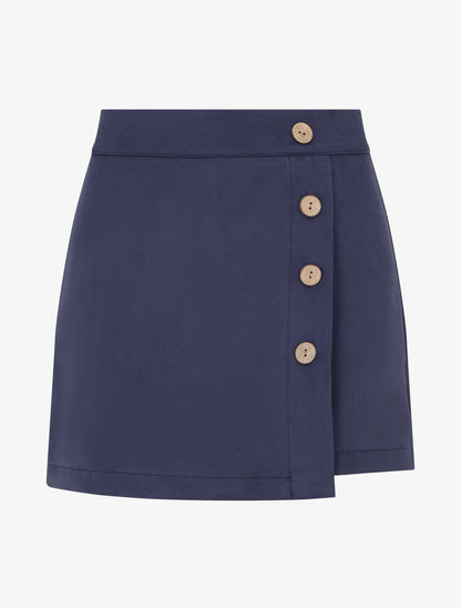 Jupe-short en suédine style portefeuille - Marine - 1