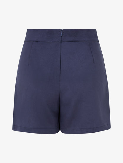 Jupe-short en suédine style portefeuille - Marine - 2