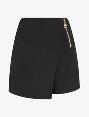 Jupe-short en suédine style portefeuille à zip - Noir - 1