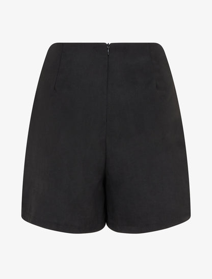 Jupe-short en suédine style portefeuille à zip - Noir - 2