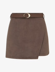 Jupe-short portefeuille en suédine à ceinture - Marron - 1