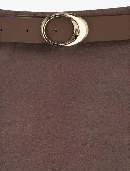 Jupe-short portefeuille en suédine à ceinture - Marron - 3