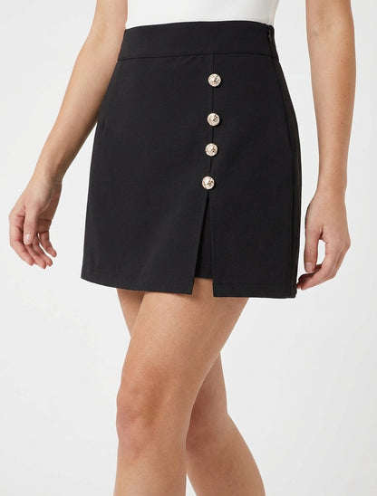 Falda-pantalón con abertura y botones decorativos. - Negro