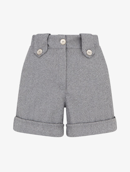 Short droit à ourlet et boutons décoratifs - Gris - 1