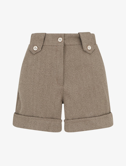 Short droit à ourlet et boutons décoratifs - Beige - 1