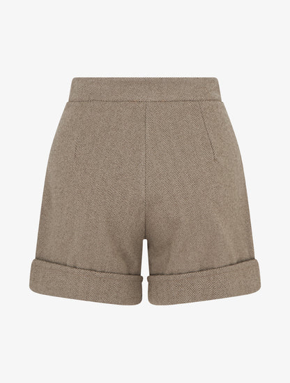 Short droit à ourlet et boutons décoratifs - Beige - 2