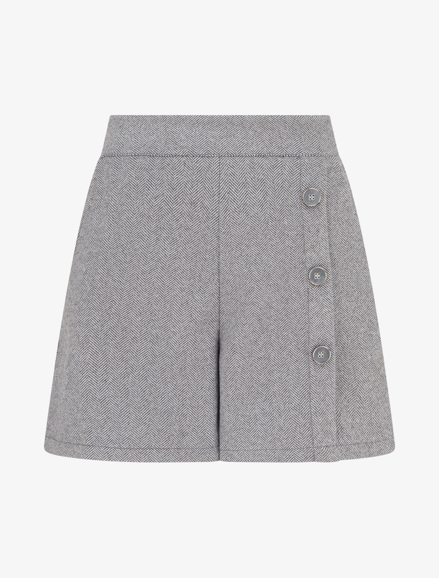Short en feutrine à taille haute et boutons décoratifs - Gris - 1