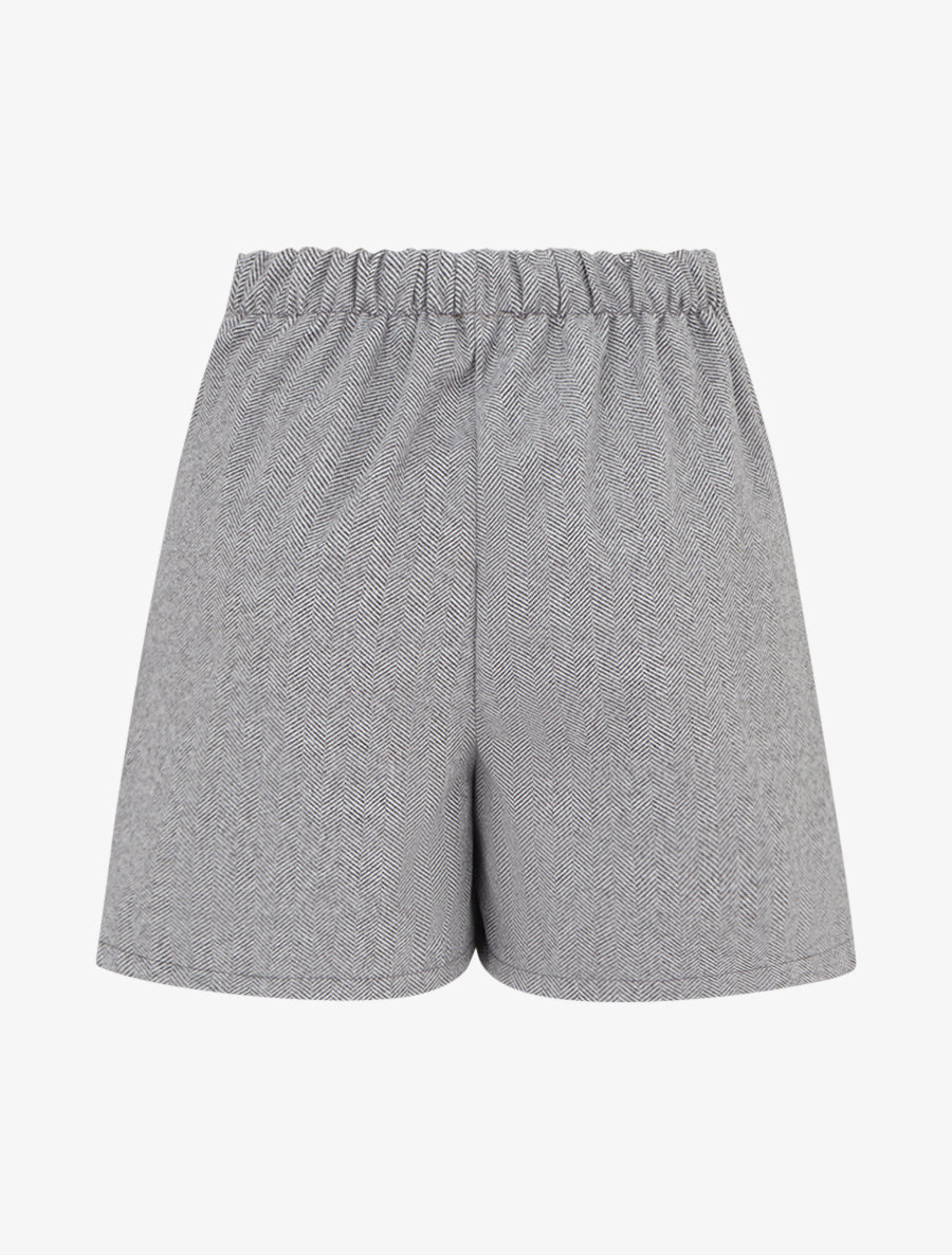Short en feutrine à taille haute et boutons décoratifs - Gris - 2
