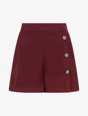 Short en feutrine à taille haute et boutons décoratifs - Bordeaux - 1