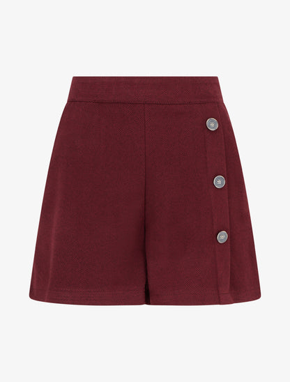 Short en feutrine à taille haute et boutons décoratifs - Bordeaux - 1