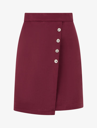 Falda de ante estilo cruzado con botones - Burdeos