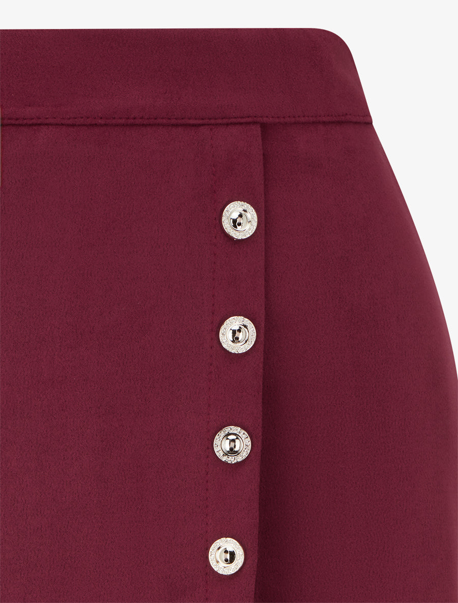 Falda de ante estilo cruzado con botones - Burdeos