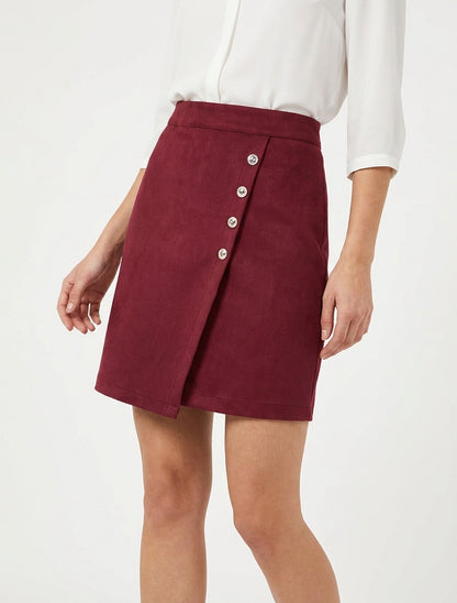 Falda de ante estilo cruzado con botones - Burdeos