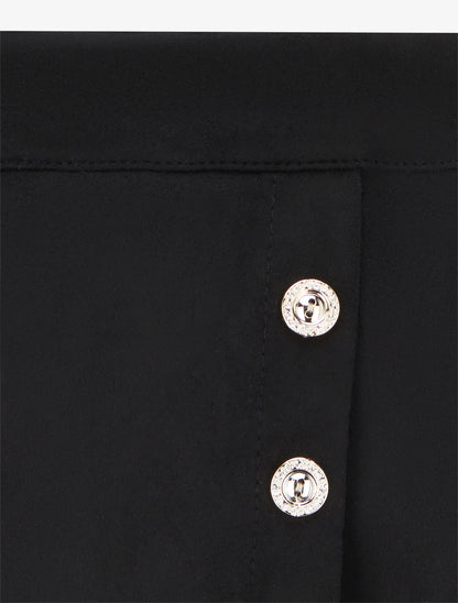 Jupe en suédine style portefeuille à boutons - Noir - 3