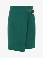 Jupe portefeuille en suédine à boucle bijou - Vert sapin - 1