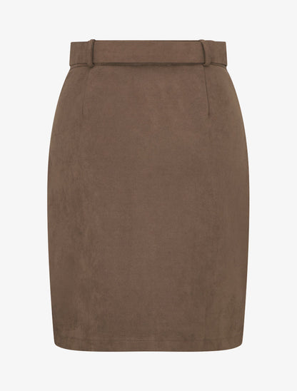 Jupe crayon taille haute en suédine à zip - Marron - 2