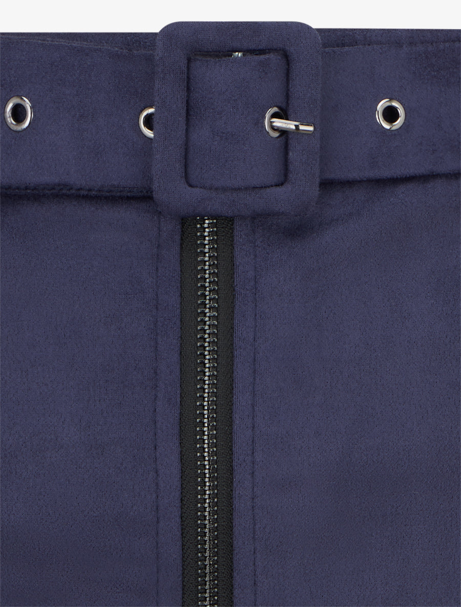 Jupe crayon taille haute en suédine à zip - Marine - 3
