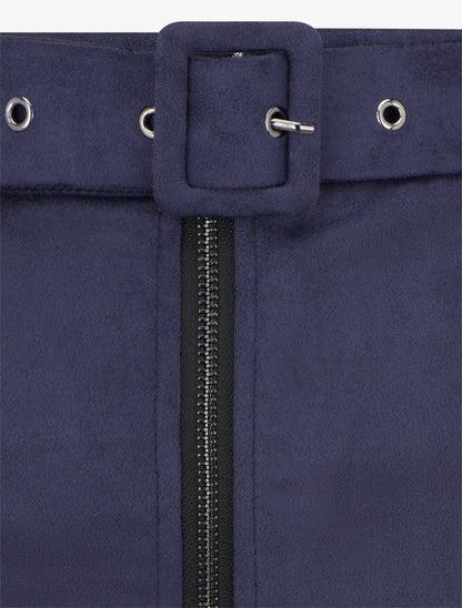 Jupe crayon taille haute en suédine à zip - Marine - 3