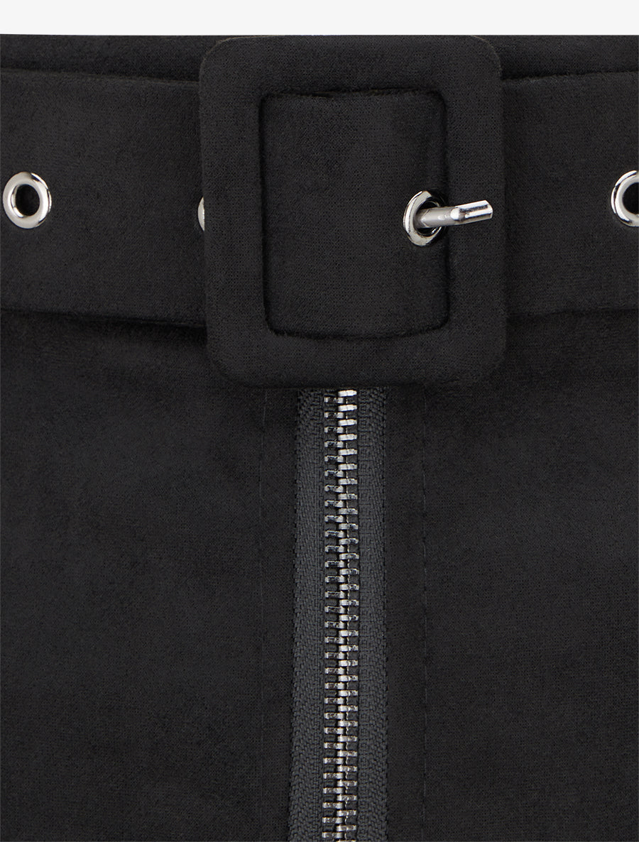 Jupe crayon taille haute en suédine à zip - Noir - 3