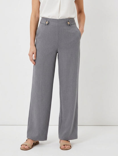 Pantalón ancho de cintura alta con botones decorativos - Gris