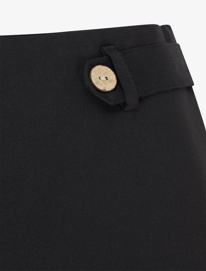 Pantalon ample taille haute à boutons décoratifs - Noir - 3