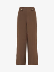 Pantalon ample taille haute à boutons décoratifs - Marron - 1