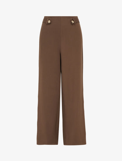 Pantalon ample taille haute à boutons décoratifs - Marron - 1