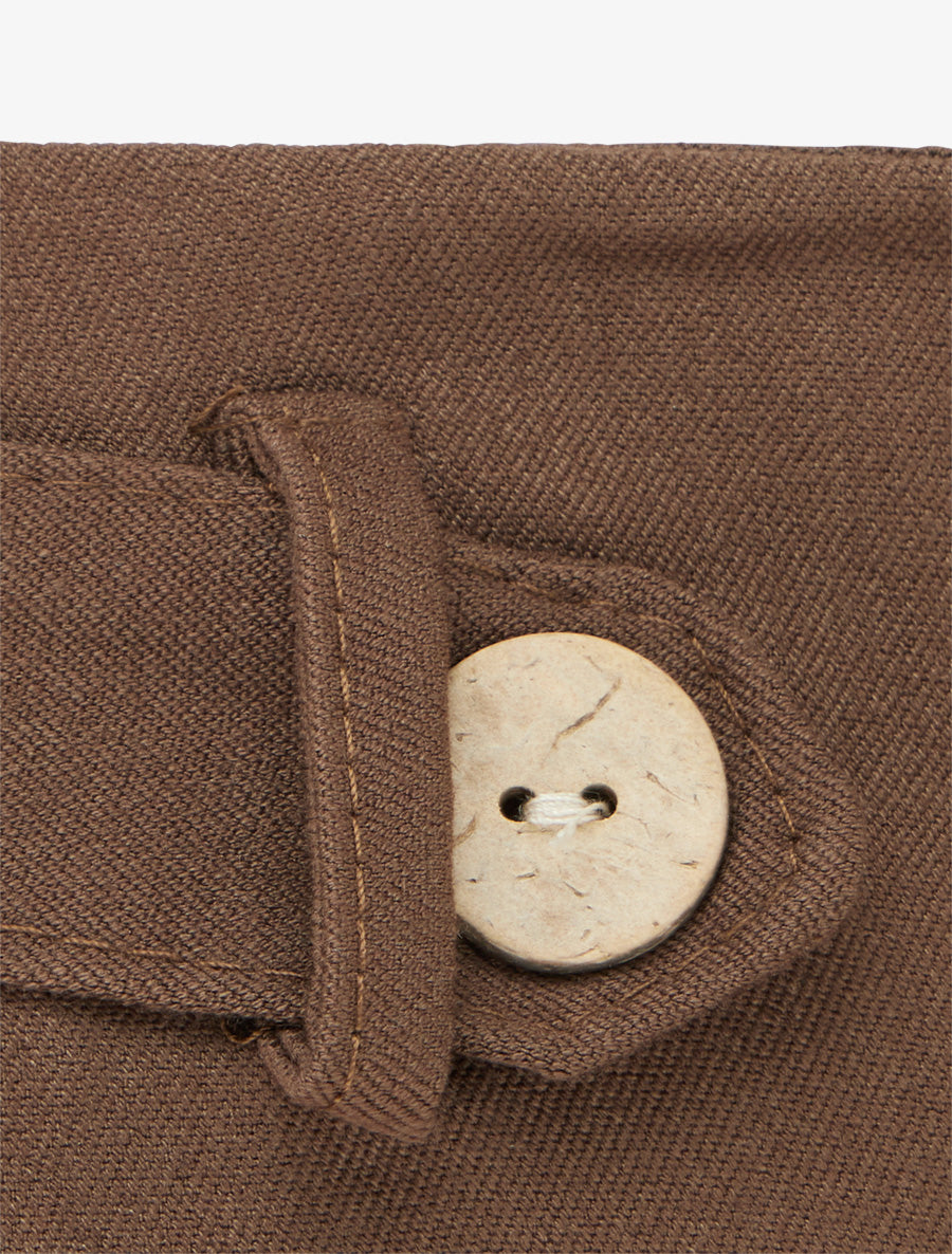 Pantalon ample taille haute à boutons décoratifs - Marron - 3