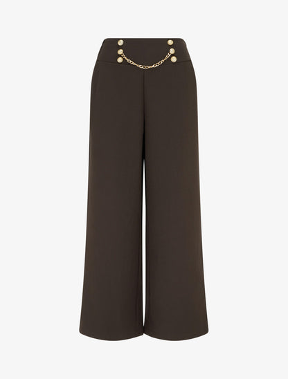Pantalon taille haute à boutons et chaîne - Marron - 1