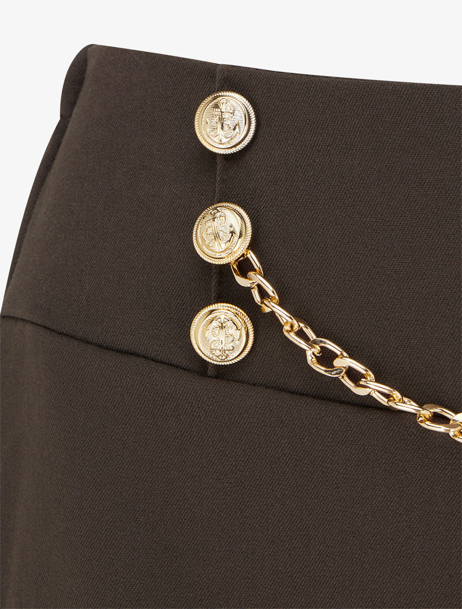 Pantalon taille haute à boutons et chaîne - Marron - 3