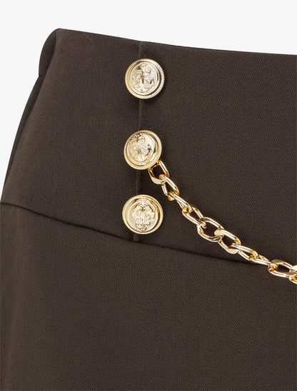 Pantalon taille haute à boutons et chaîne - Marron - 3