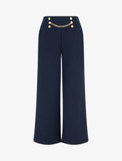 Pantalon taille haute à boutons et chaîne - Marine - 1
