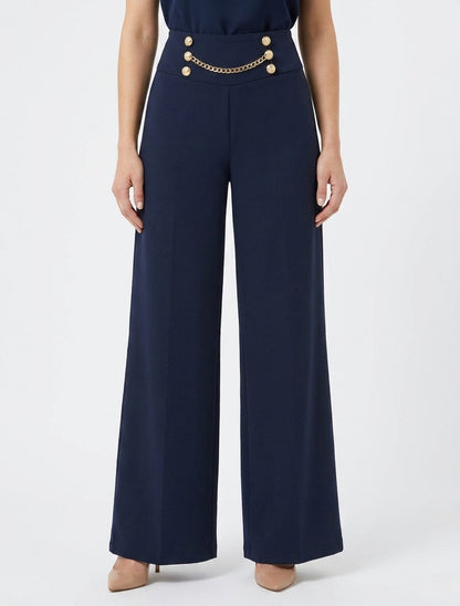 Pantalón de cintura alta con botones y cadena - Marine