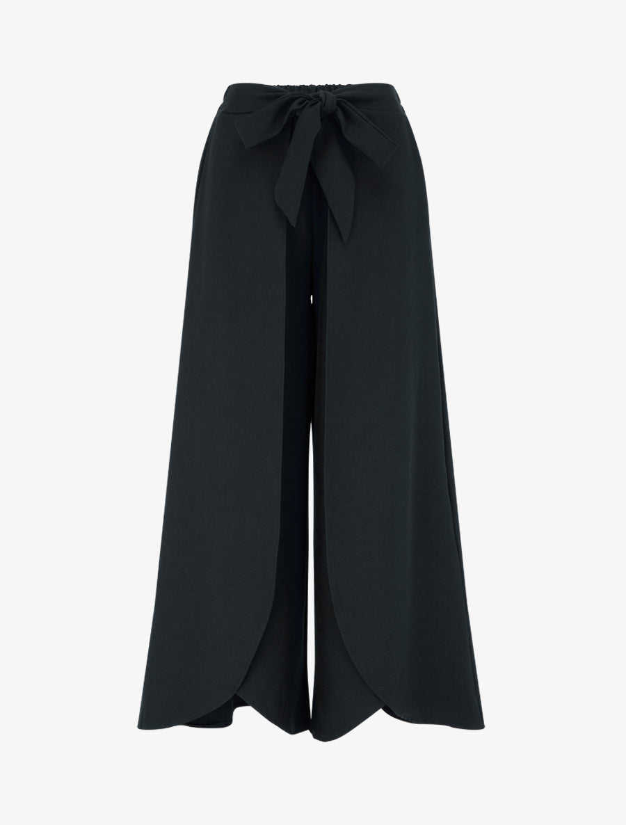 Pantalon à pans taille haute coupe ample - Noir - 1