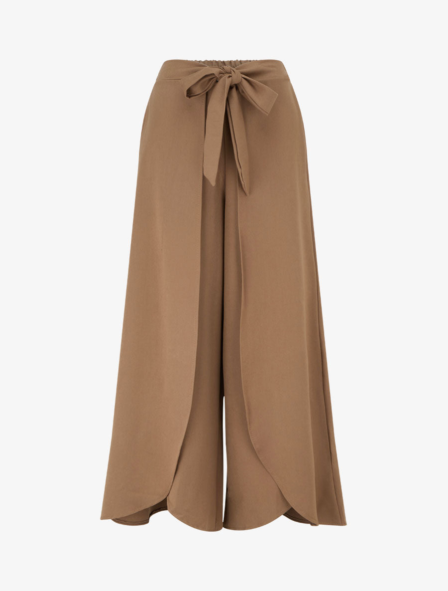 Pantalon à pans taille haute coupe ample - Camel - 1