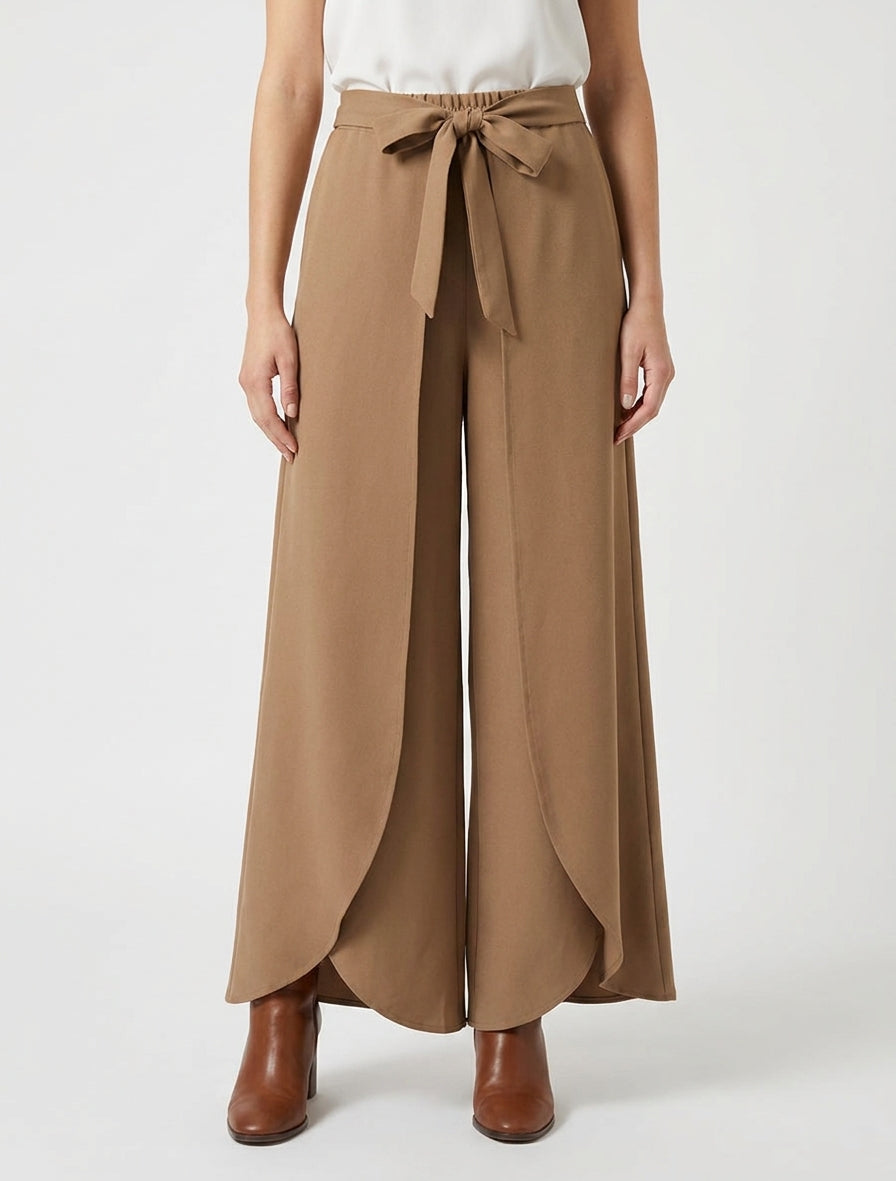 Pantalón de paneles de talle alto corte amplio - Camello