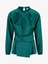 Top satiné à col montant et effet drapé - Vert foncé - 1