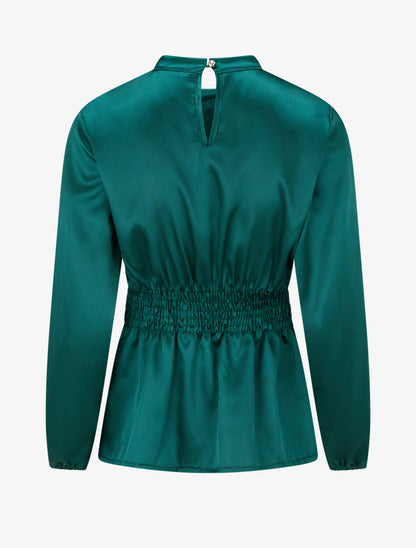 Top satiné à col montant et effet drapé - Vert foncé - 2