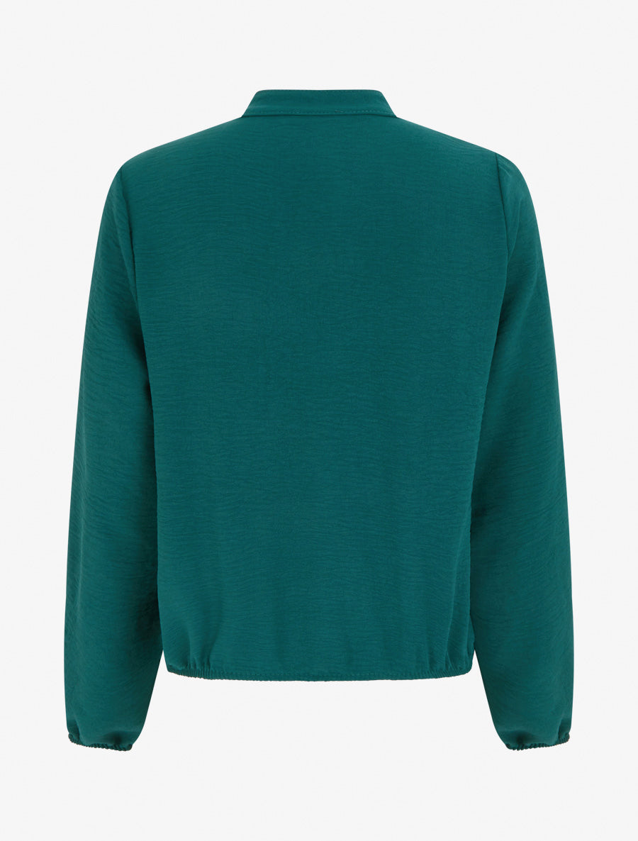 Top boule à col V et dentelle - Vert sapin - 2