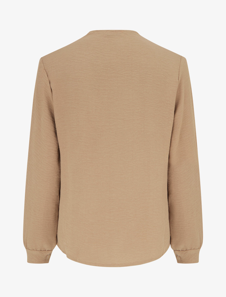 Blouse droite à col V en dentelle - Beige foncé - 2