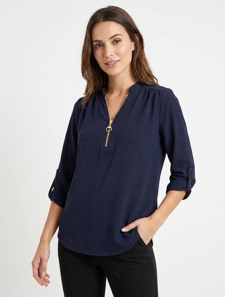 Top fluido con cuello de cremallera - Marine