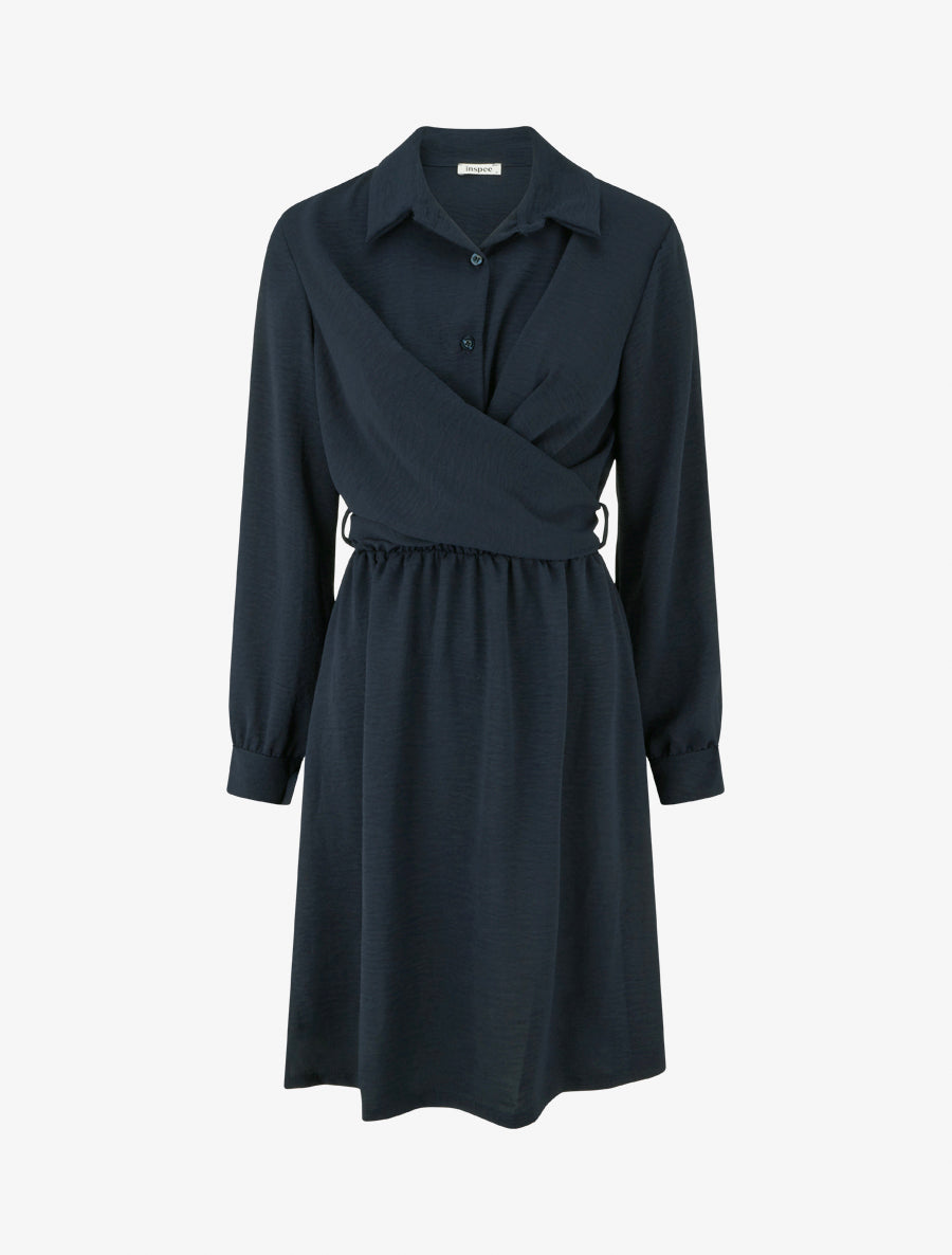 Robe chemise à pan à nouer - Marine - 1