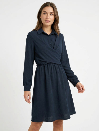 Vestido camisero con panel para anudar - Marine