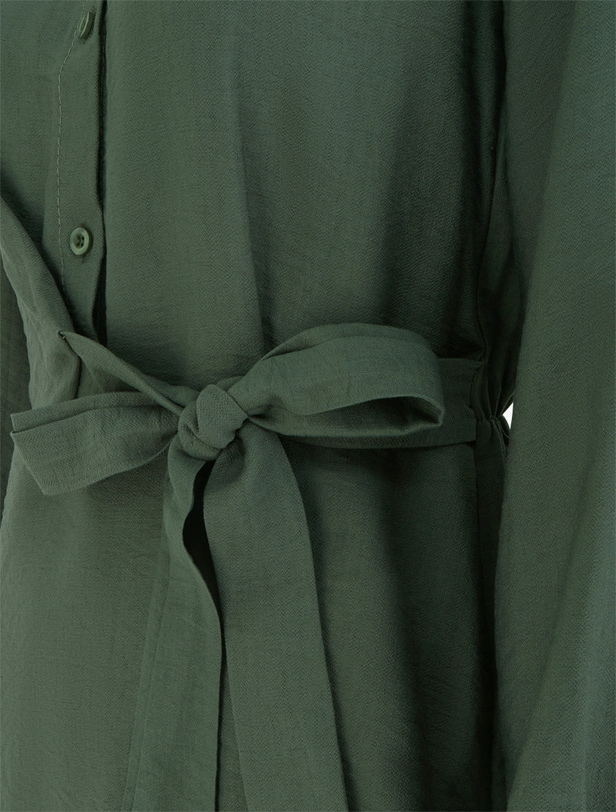 Top manches longues style chemise à nouer - Kaki - 3