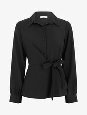 Top manches longues style chemise à nouer - Noir - 1