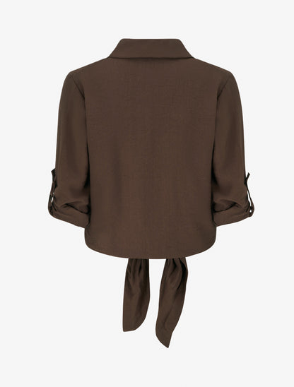 Chemise unie à nouer - Marron - 2