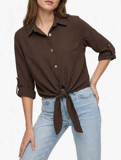 Camisa lisa para atar - Marrón