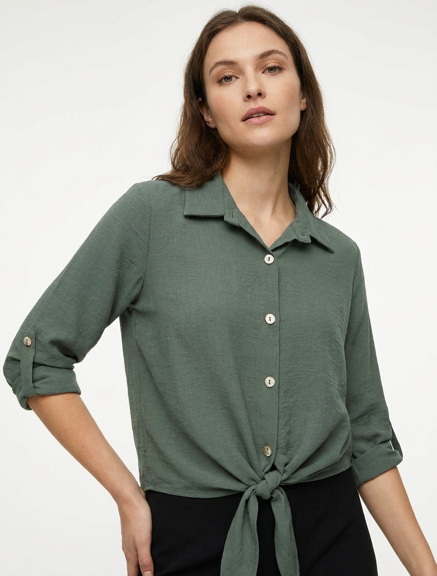 Camisa lisa para atar - Caqui